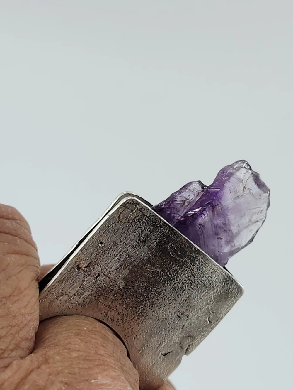 RAW AMETHYST STONE STATEMENT RING HANDMADE IN STERLING SILVER METAL SIZE 10